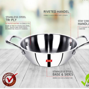 Cook Smart TriPly SAS (Steel-Aluminium-Steel - 3 Layers) Kadhai